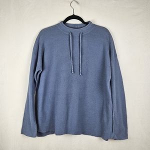 Eileen Fisher Organic Linen Cotton Slub Mock Neck Sweater Size Medium Bl…